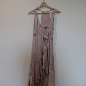 Express Satin Asymmetrical Wrap Midi Dress - XS